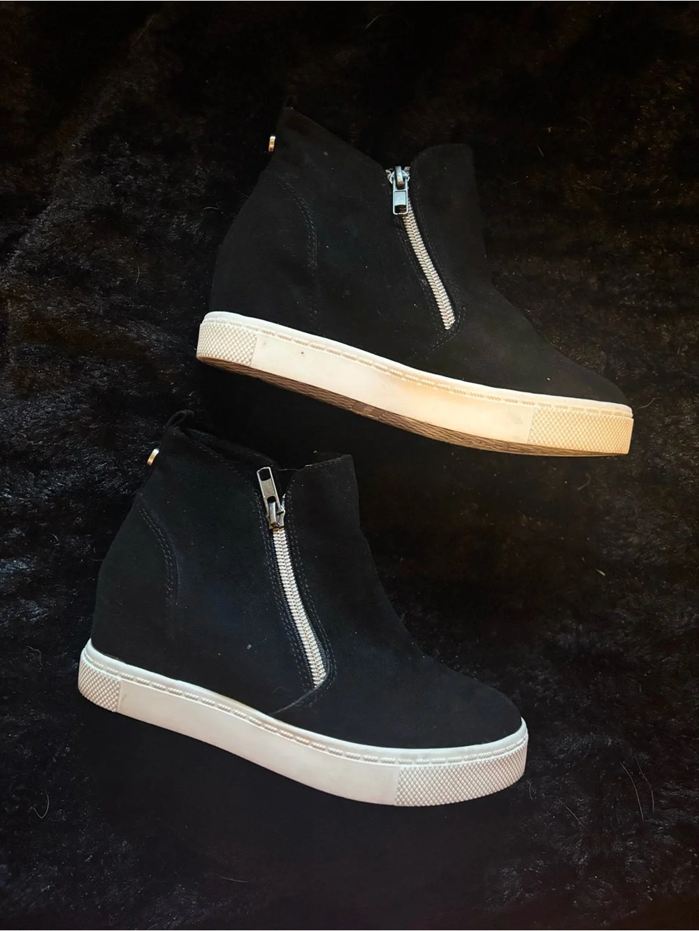 Steve Madden Black Suede Wedge Zip Sneaker